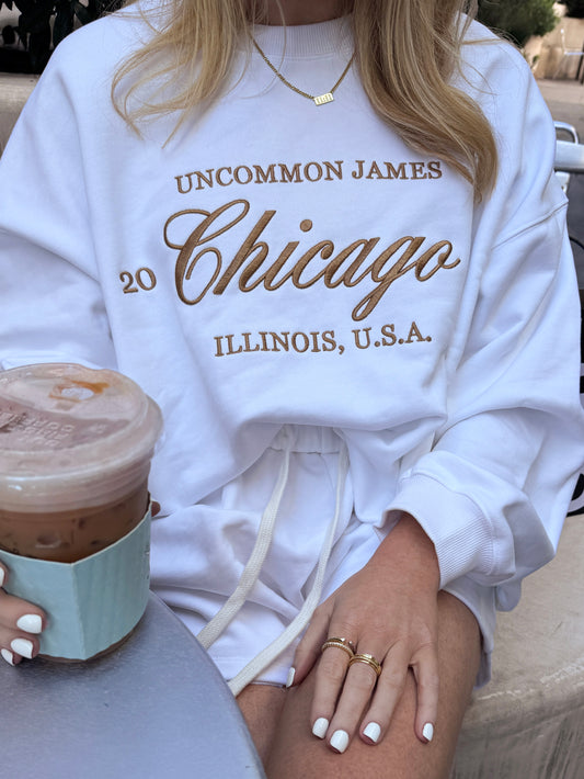 City Girl Chicago Sweatshirt | White | Lifestyle Image | Uncommon Lifestyle