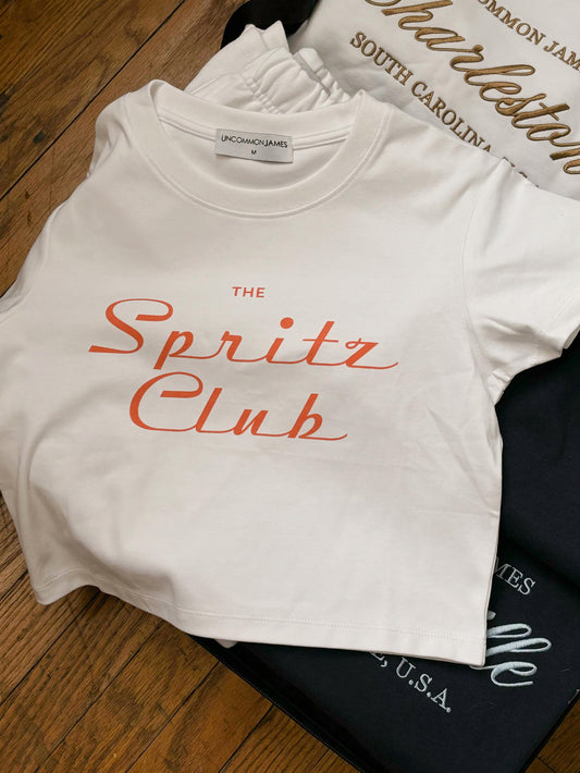 Spritz Club Fitted Crop Top | White | Lifestyle Image | Uncommon Lifestyle