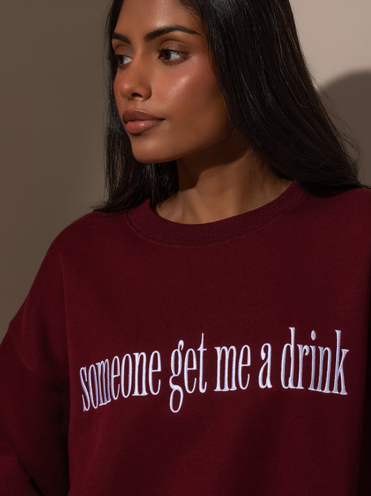 Need a Drink Sweatshirt | Burgundy | Model Image | Uncommon Lifestyle