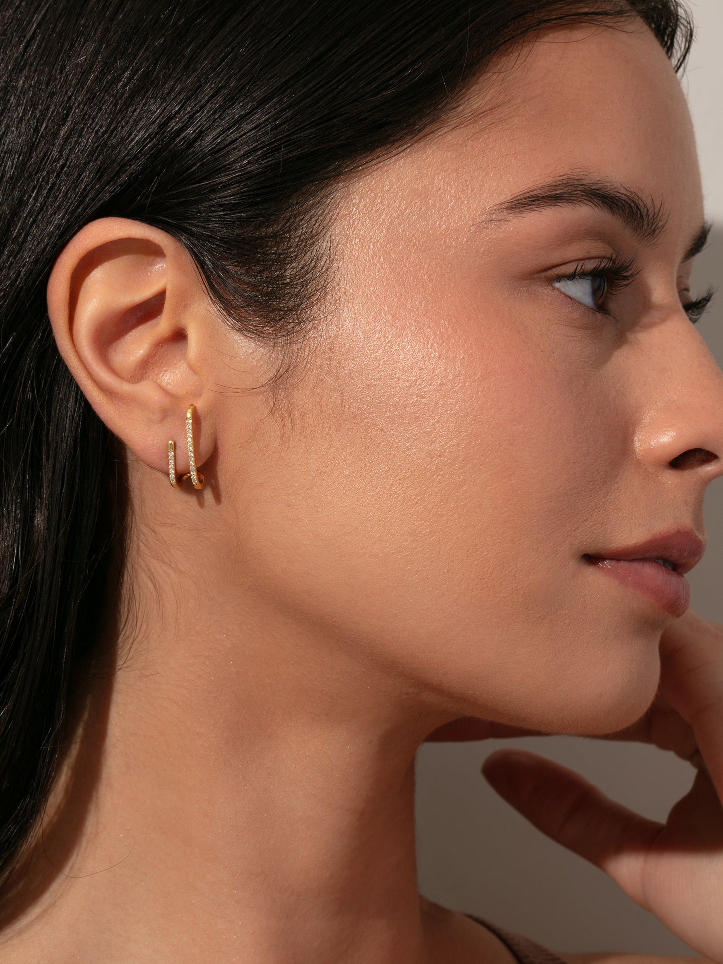 Double Vision Ear Climber | Gold Clear | Model Image | Uncommon James