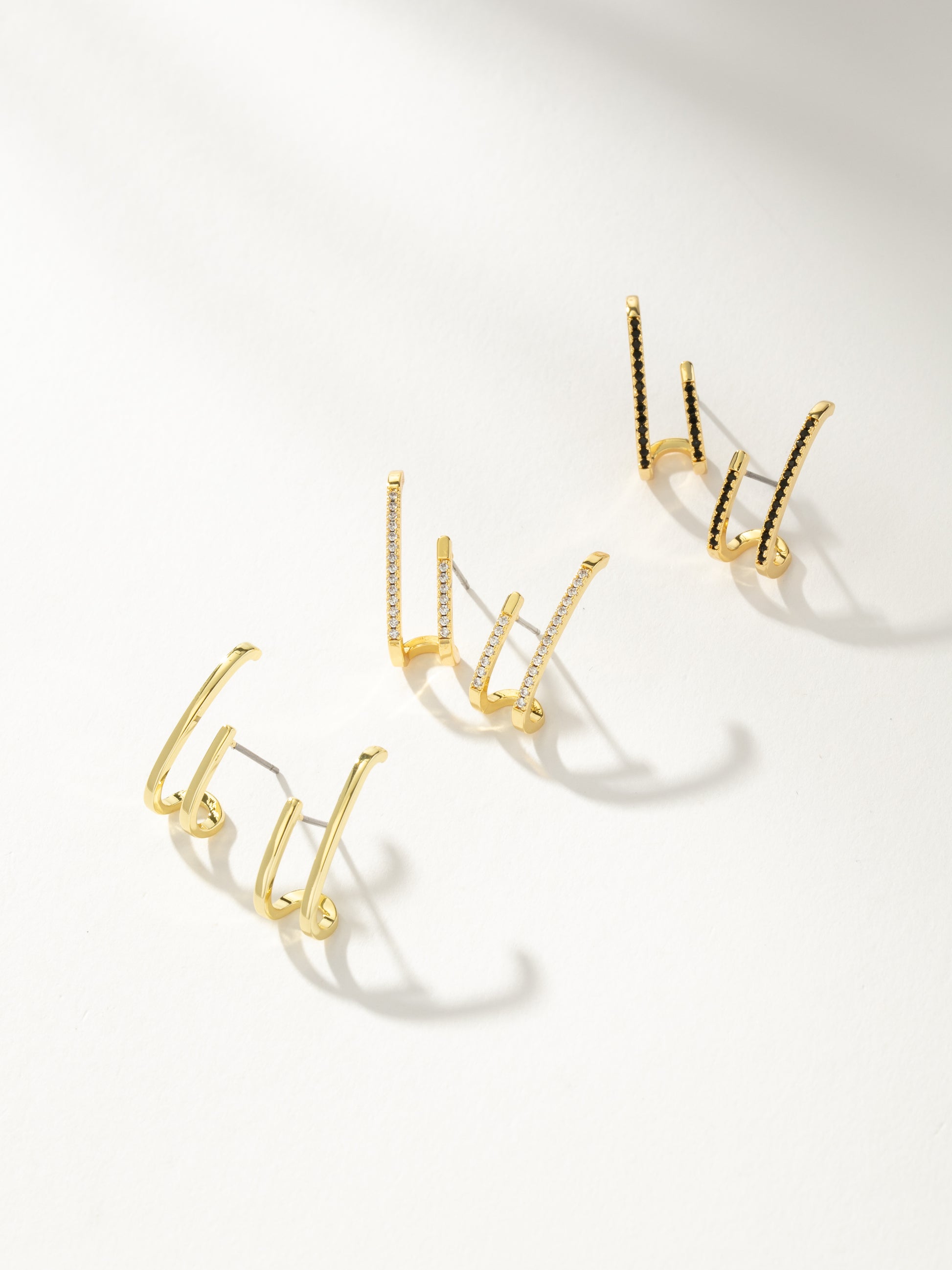 Double Vision Ear Climber | Gold Solid | Gold Clear | Gold Black | Product Detail Image | Uncommon James