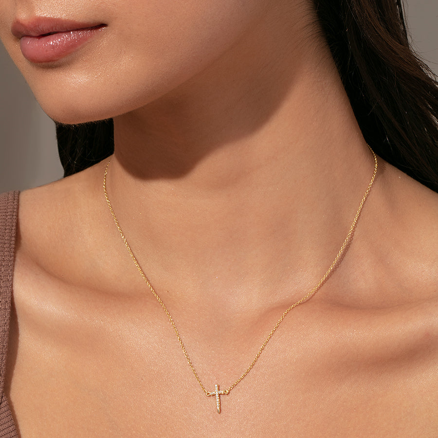 Simple Cross Necklace | Gold | Model Image | Uncommon James