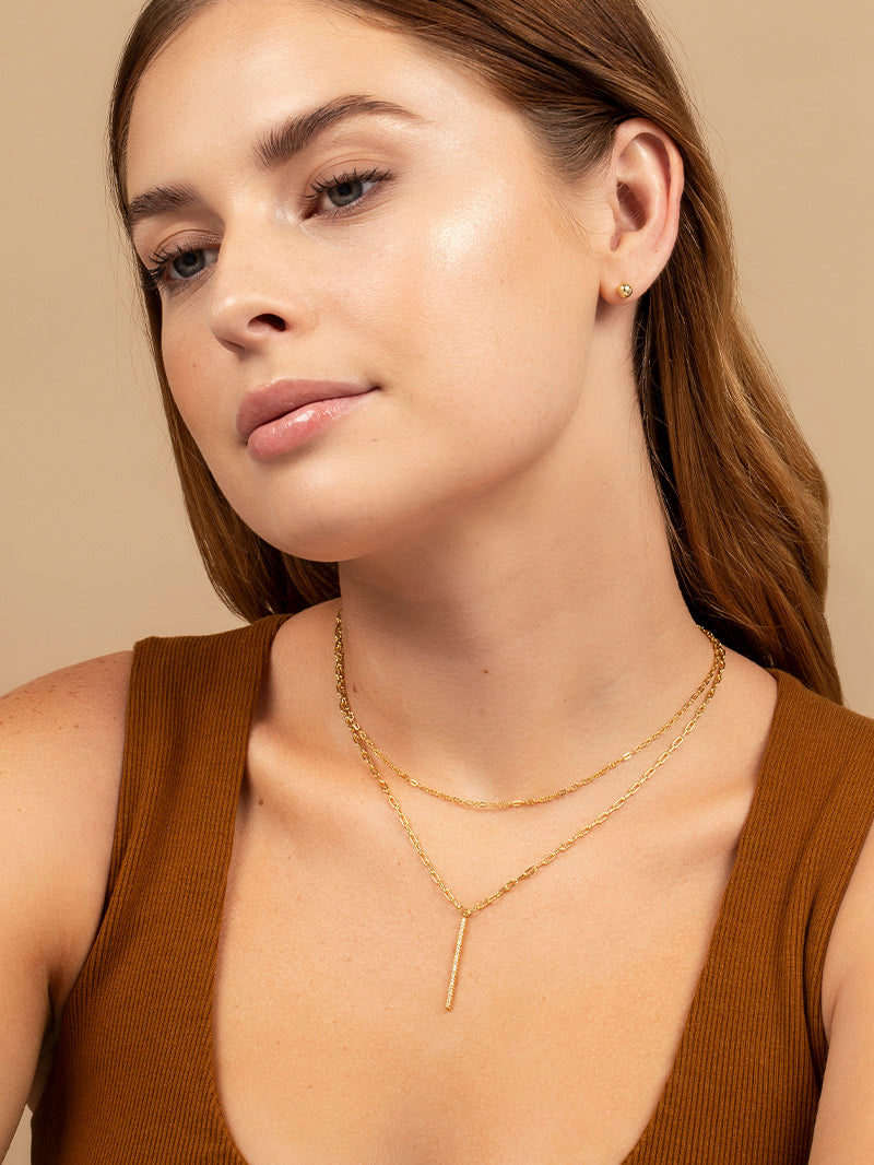 Simple Double Chain Necklace | Gold | Model Image | Uncommon James