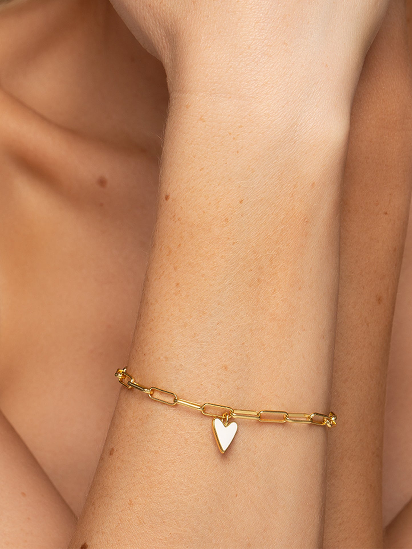 White Heart Bracelet | Gold | Model Image | Uncommon James