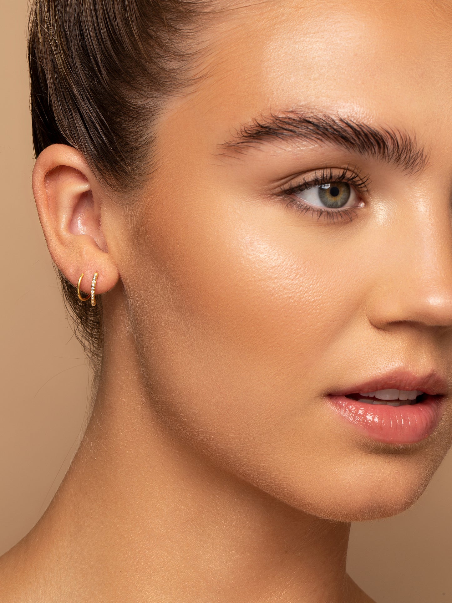 Seeing Double Earrings | Gold Clear | Model Image | Uncommon James