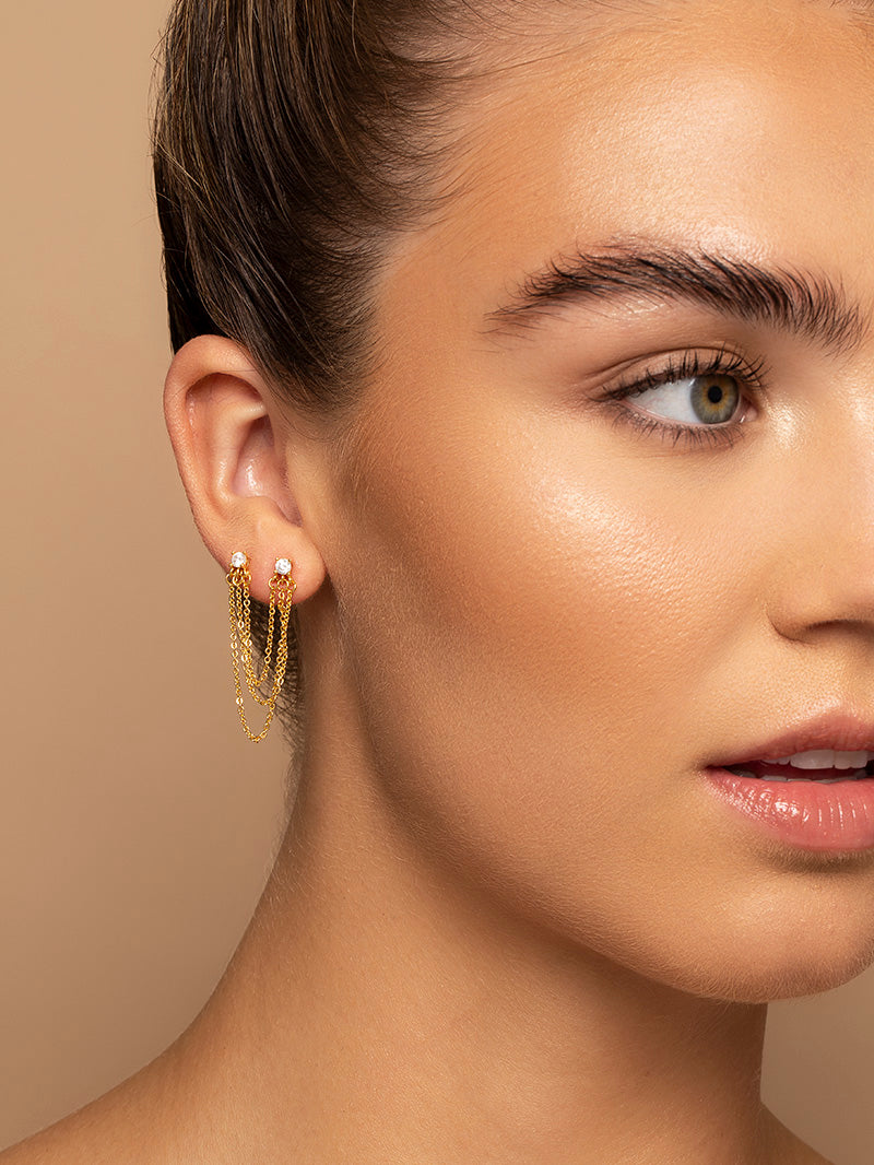 Triple Chain Ear Climber | Gold | Model Image | Uncommon James