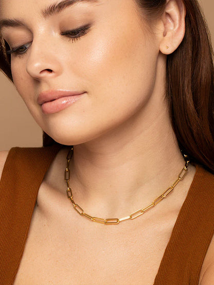 ["Thin Linked Up Necklace ", " Gold Shorter", " Model Image ", " Uncommon James"]