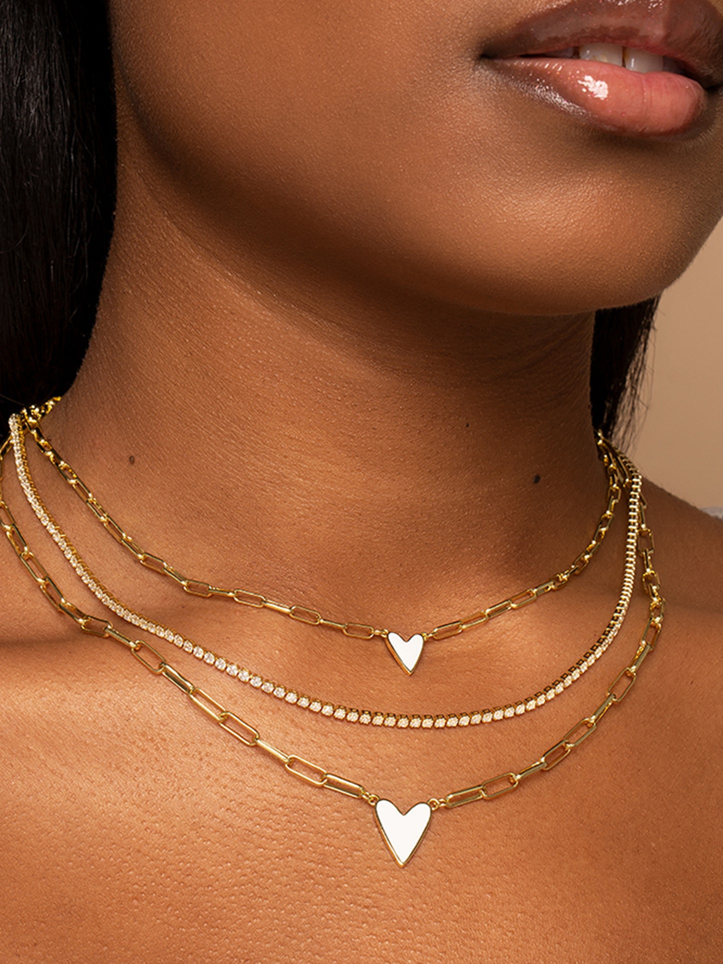 Enamel Heart Necklace | Gold White | Model Image 2 | Uncommon James