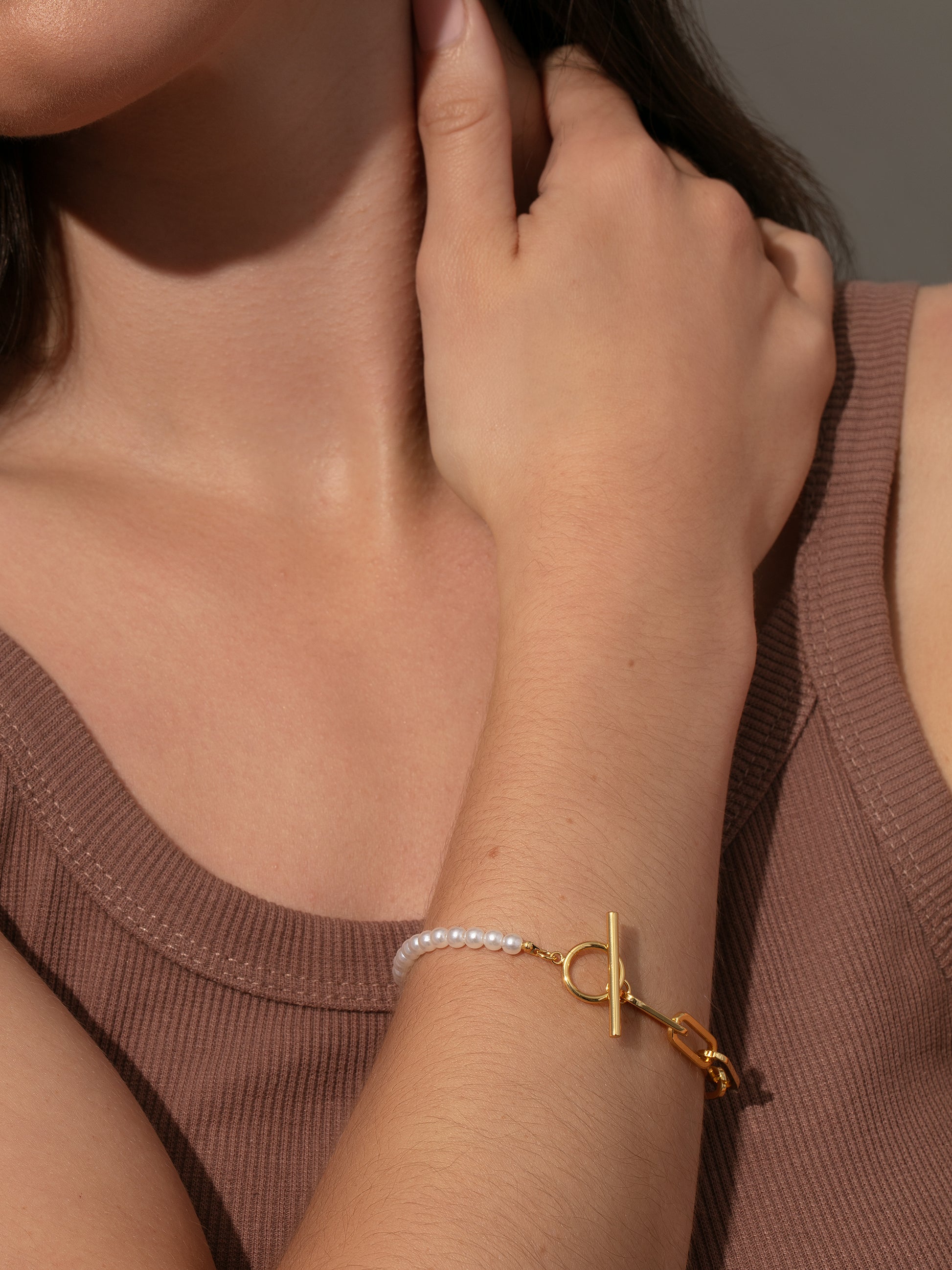 Chain and Pearl Bracelet | Gold | Model Image | Uncommon James