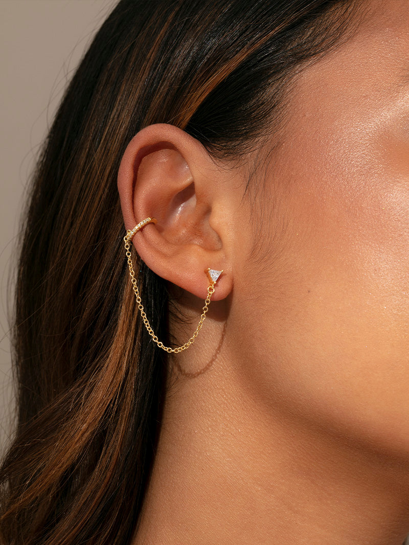 Chain and Cuff Ear Climber | Gold | Model Image | Uncommon James