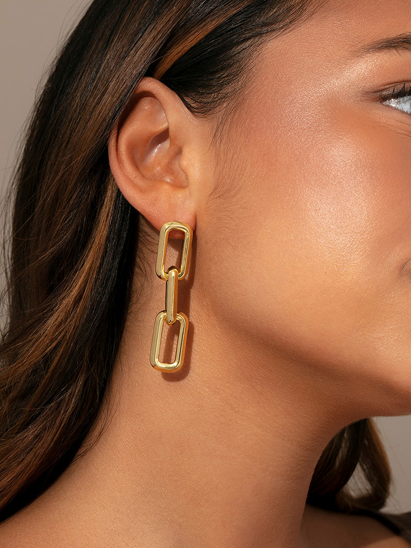 Triple Link Earrings | Gold | Model Image | Uncommon James