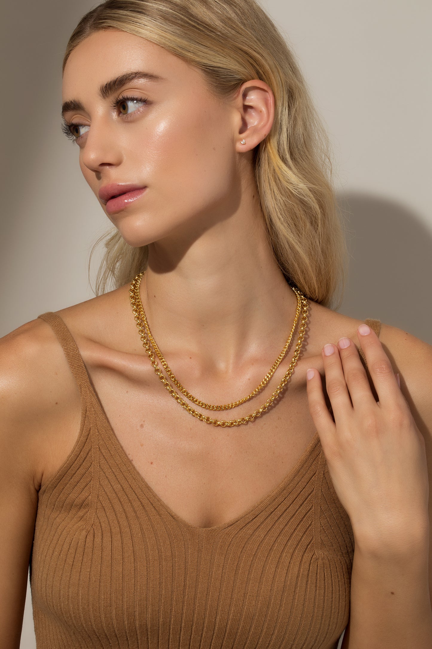 Double Up Chain Necklace | Gold | Model Image | Uncommon James