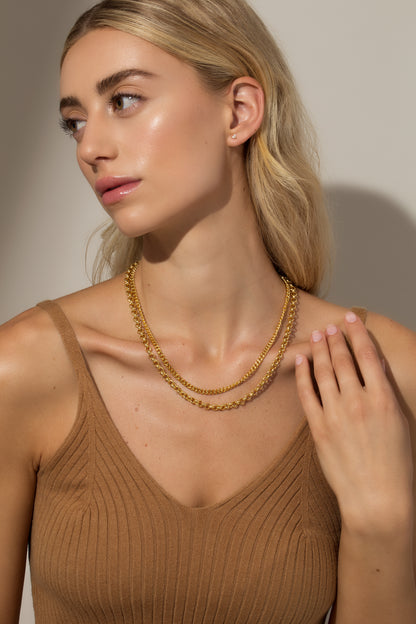 ["Double Up Chain Necklace ", " Gold ", " Model Image ", " Uncommon James"]