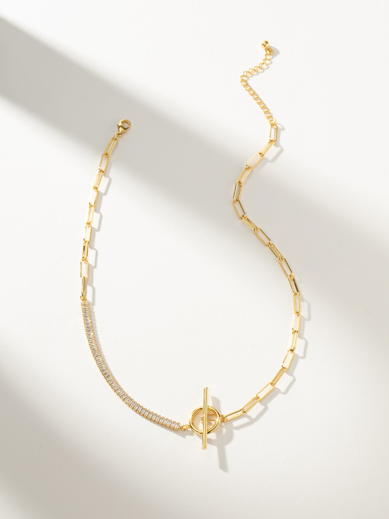 Gold Elite Baguette Stones Paperclip Chain Necklace | Uncommon James