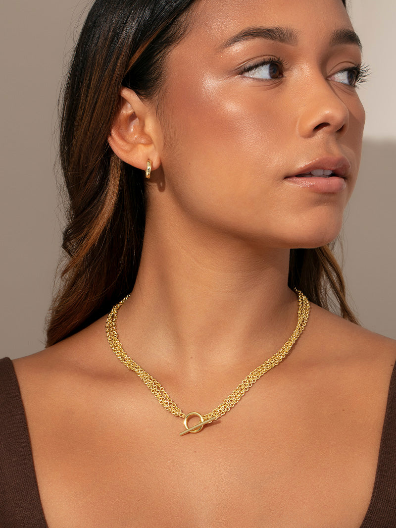 Iconic Triple Chains Necklace | Gold | Model Image | Uncommon James