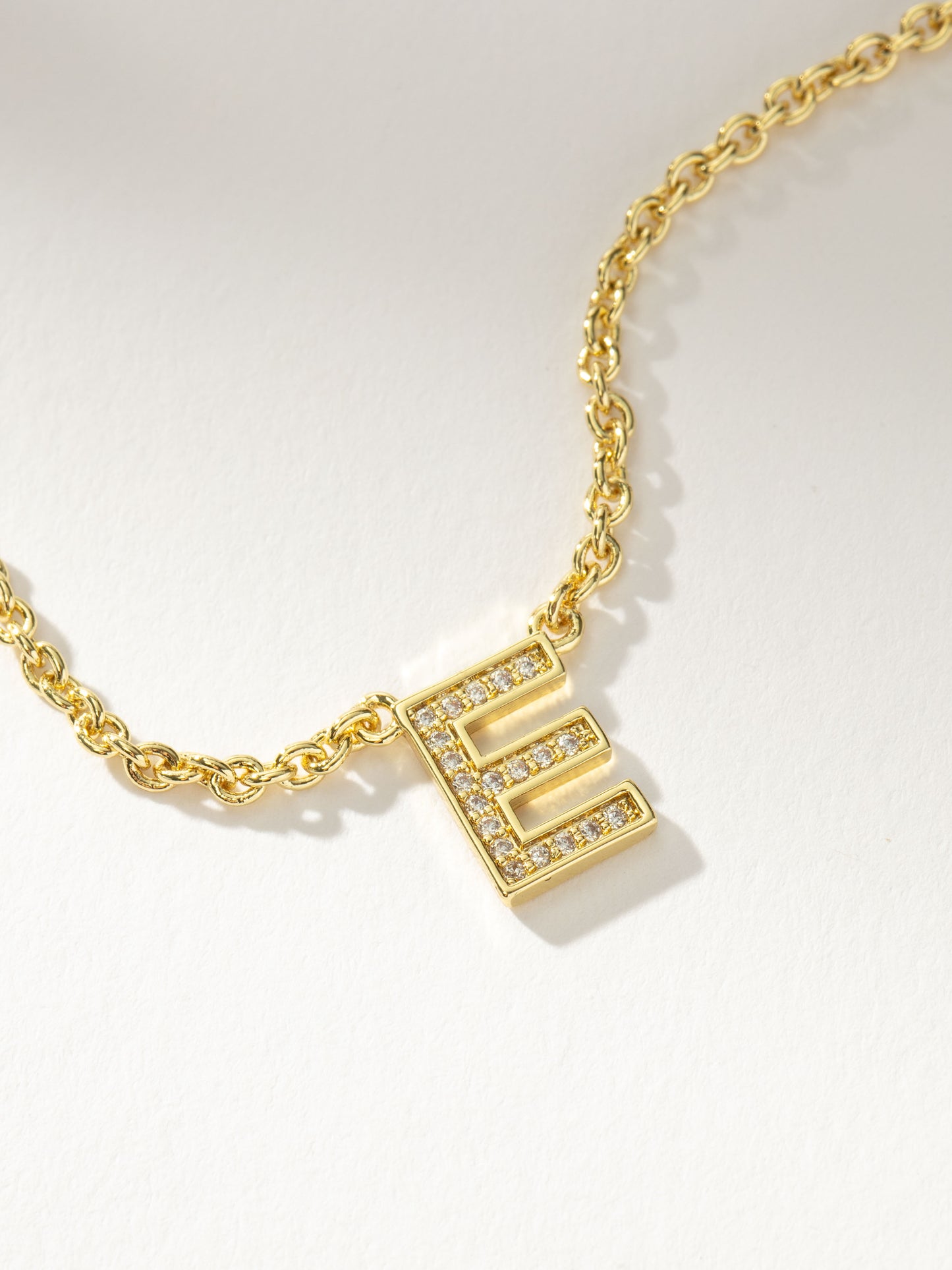 Initial Here Necklace | Gold E | Product Detail Image | Uncommon James