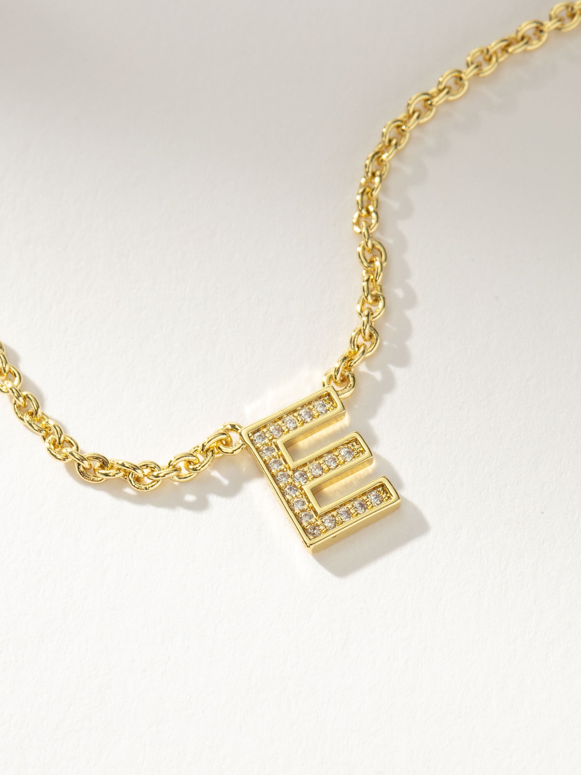 Initial Here Necklace | Gold E | Product Detail Image | Uncommon James