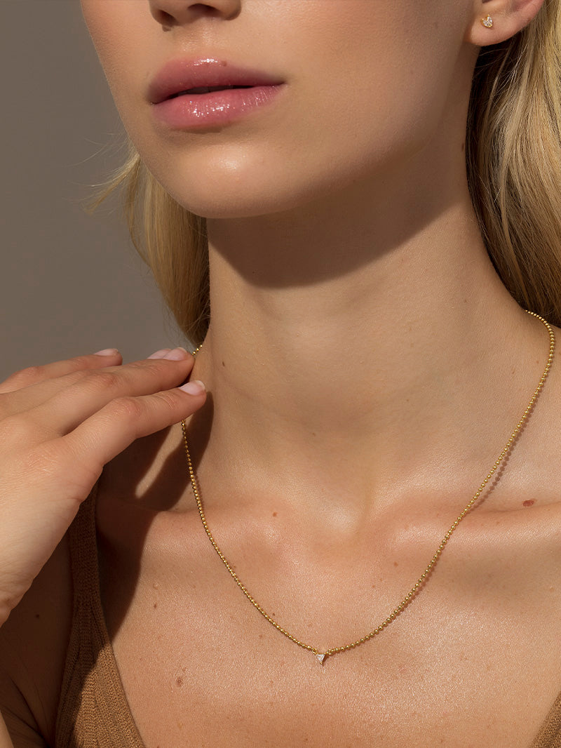 Love Triangle Necklace | Gold | Model Image | Uncommon James