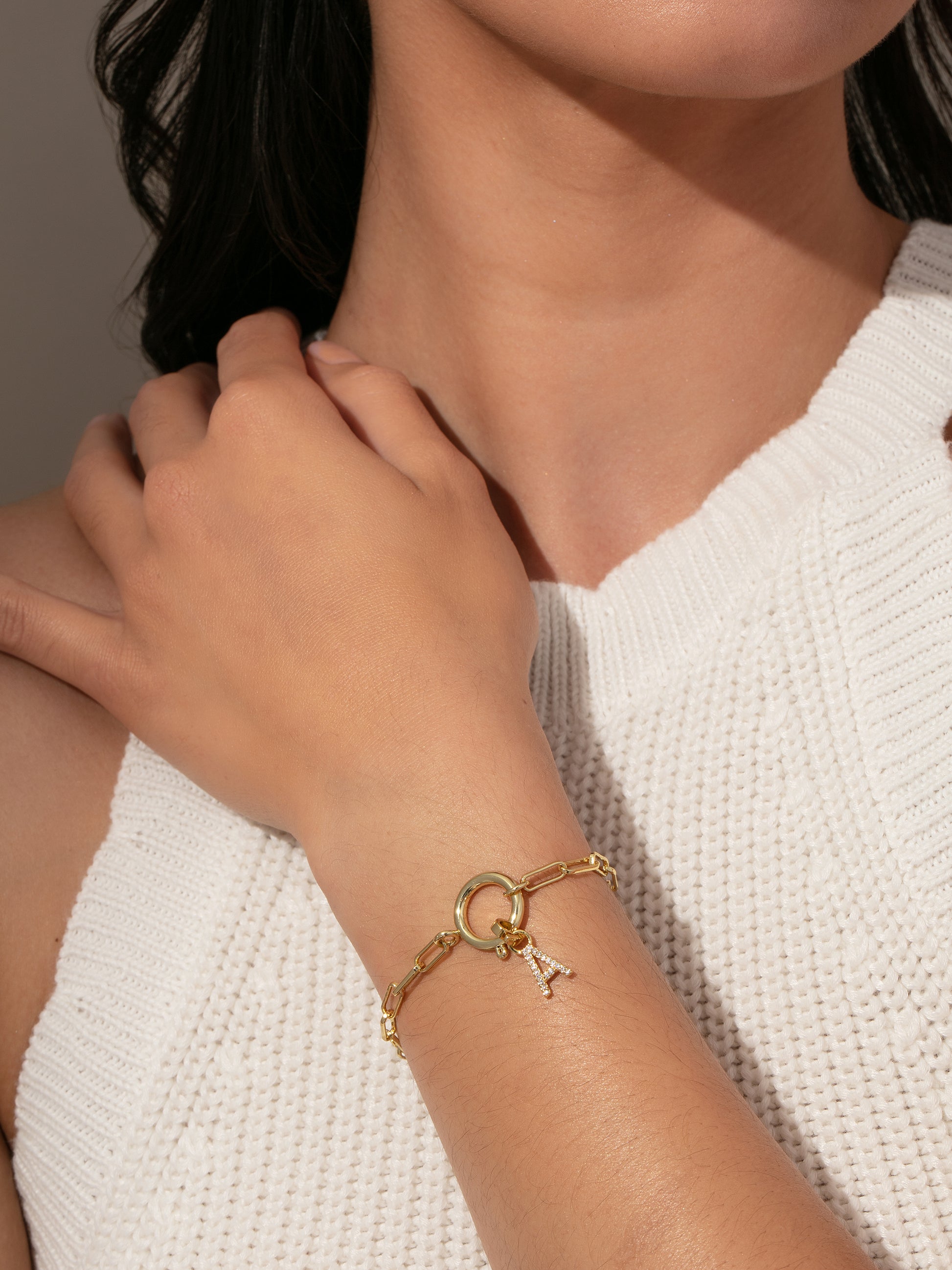 Letter Charm | Pavé Gold | Model Image | Uncommon James