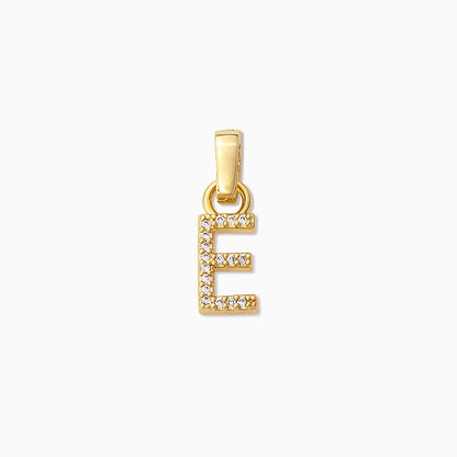 ["Pavé Letter Charm ", " Gold E ", " Product Image ", " Uncommon James"]