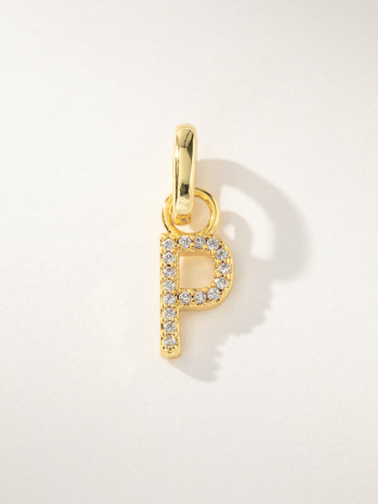 ["Pavé Letter Charm ", " Gold P ", " Product Image ", " Uncommon James"]