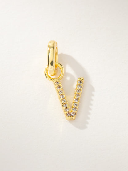 ["Pavé Letter Charm ", " Gold V ", " Product Image ", " Uncommon James"]