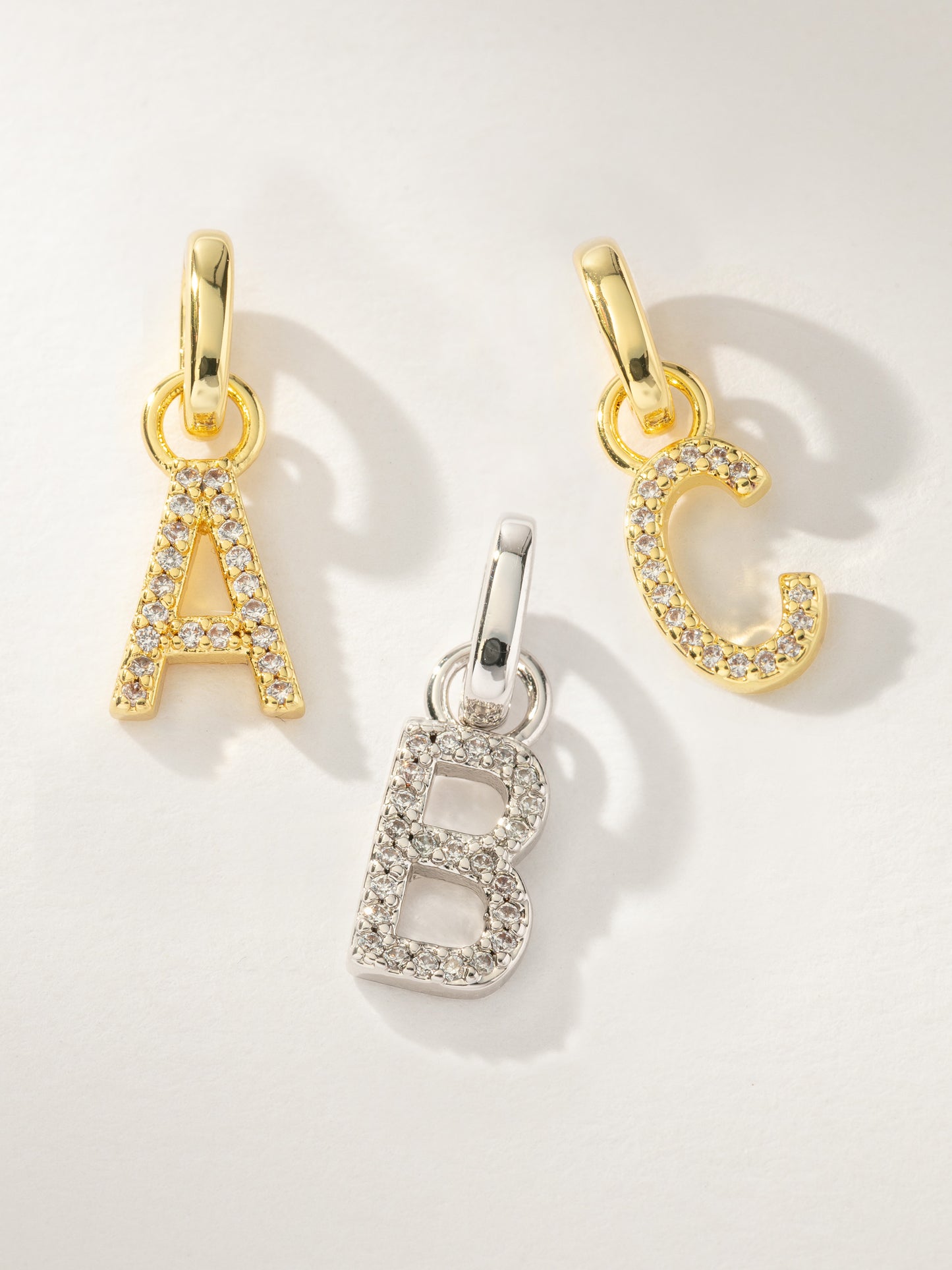 Pavé Letter Charm | Gold Silver | Group Image | Uncommon James