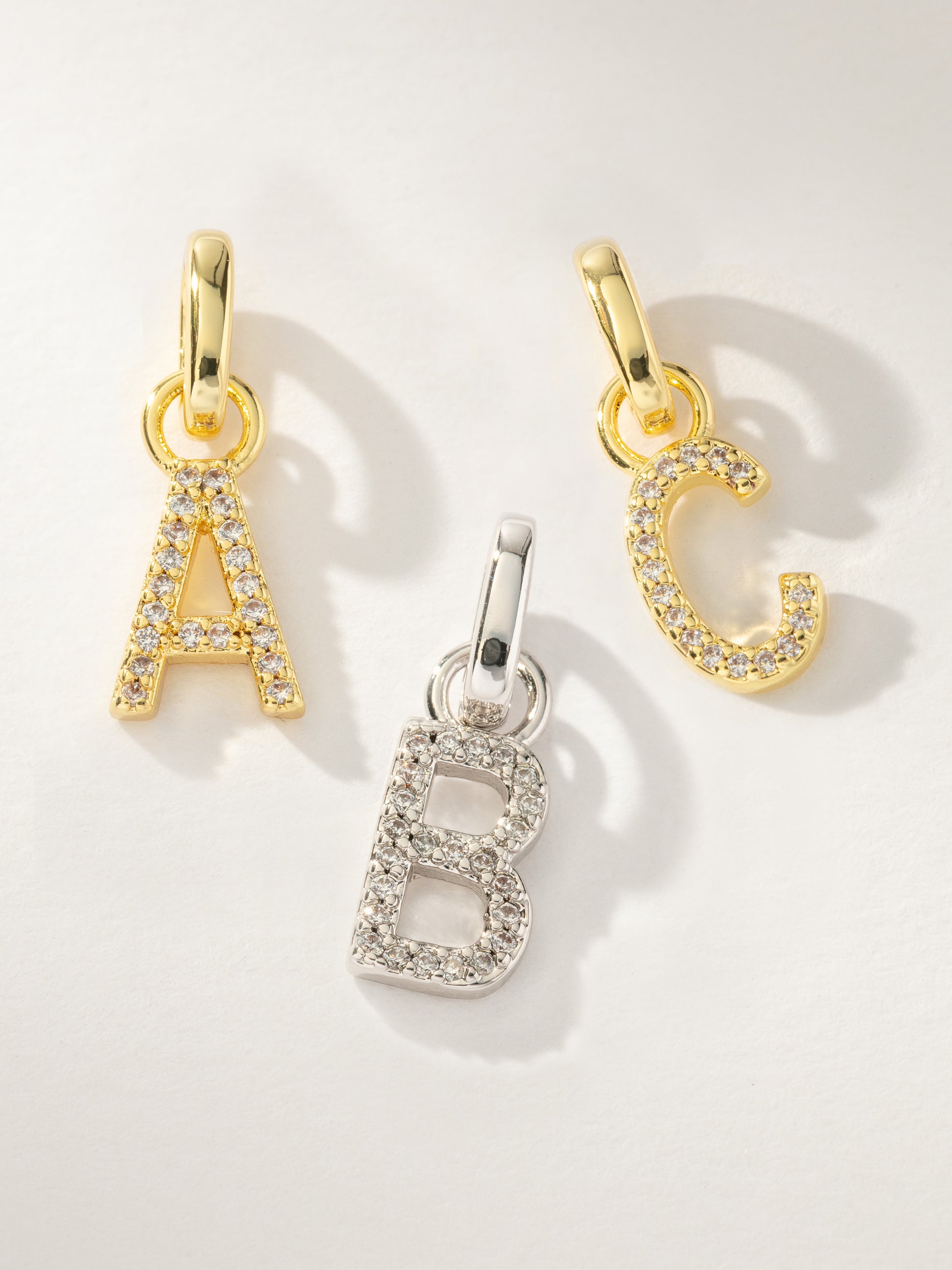 Pavé Letter Charm | Gold Silver | Group Image | Uncommon James