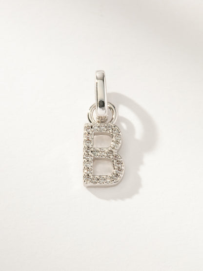 ["Pavé Letter Charm ", " Silver B ", " Product Image ", " Uncommon James"]