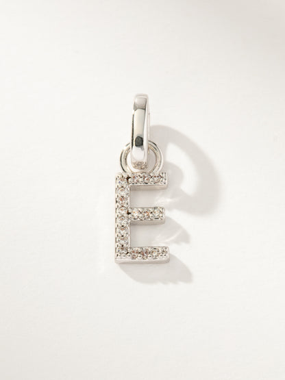 ["Pavé Letter Charm ", " Silver E ", " Product Image ", " Uncommon James"]
