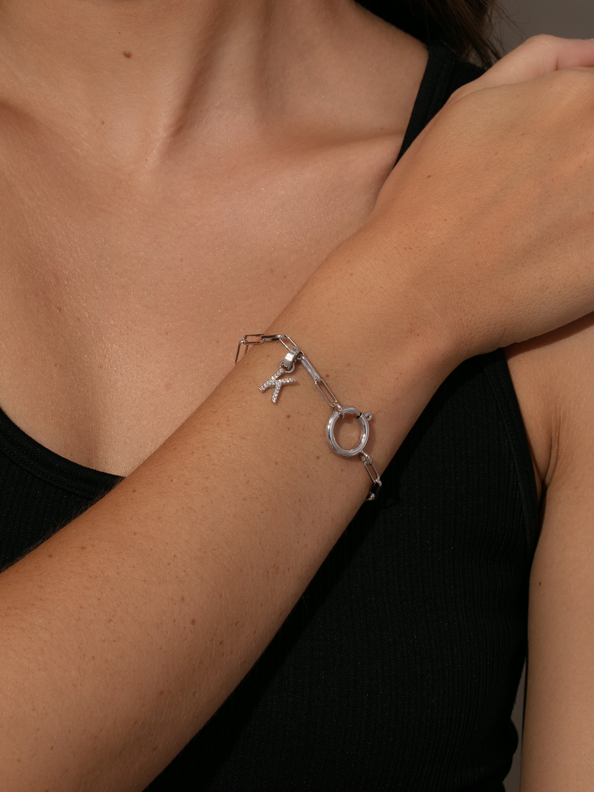 Letter Charm | Pavé Silver | Model Image 2 | Uncommon James