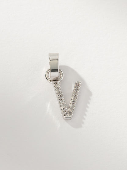 ["Letter Charm ", " Pavé Silver V ", " Product Image ", " Uncommon James"]