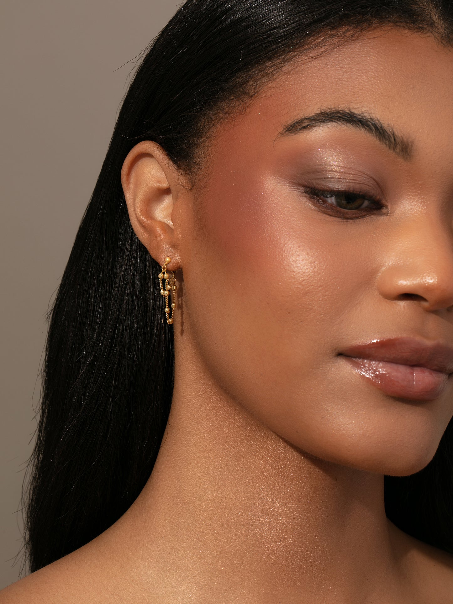 Ball and Chain Earrings | Gold | Model Image | Uncommon James