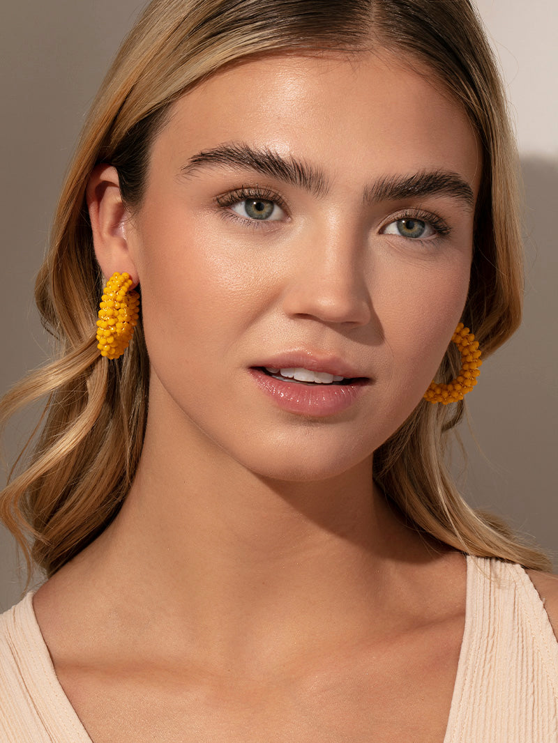 Beaded Hoops | Yellow | Model Image | Uncommon James