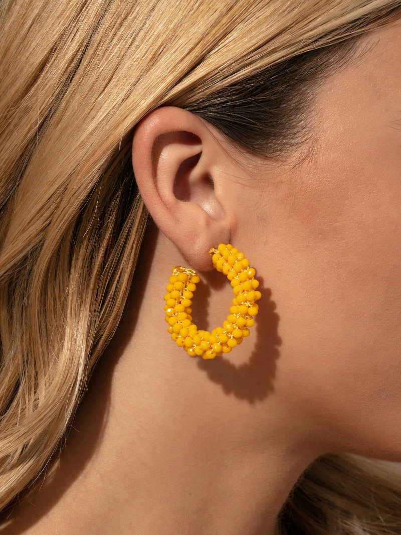 Beaded Hoops | Yellow | Model Image 2 | Uncommon James