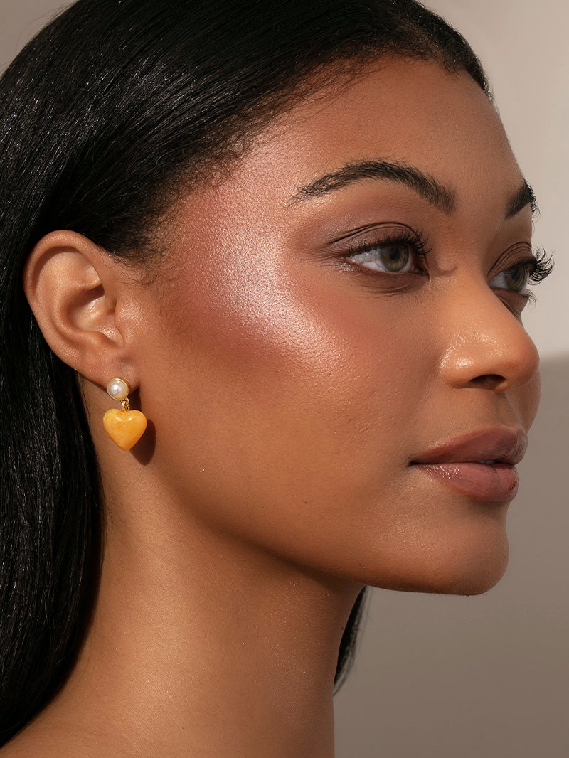 Candy Heart Earrings | Gold | Model Image | Uncommon James