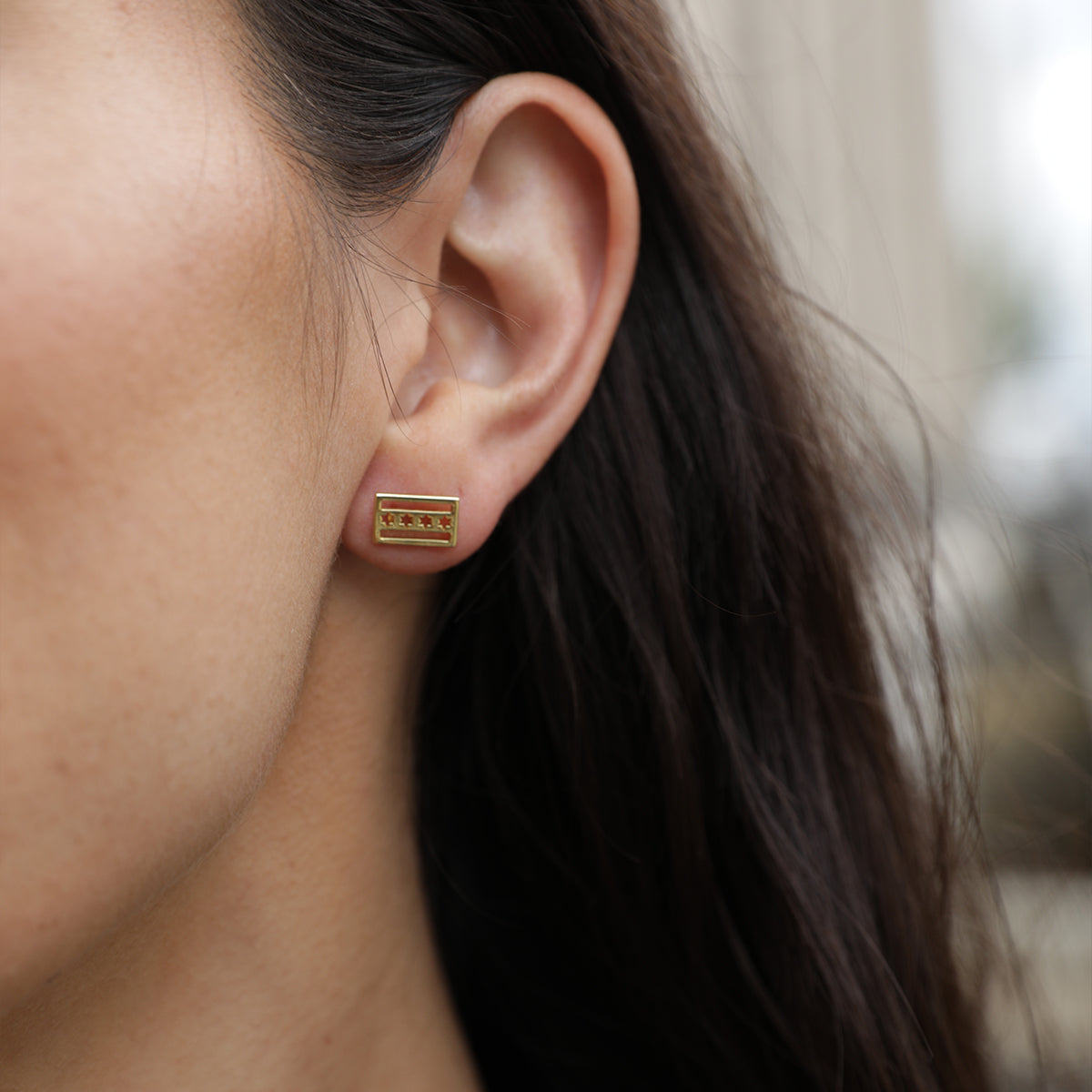 Chicago Flag Stud Earrings | Gold | Lifestyle Image | Uncommon James