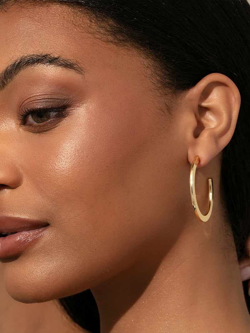 Cinema Hoop Earrings | Gold | Model Image 1 | Uncommon James