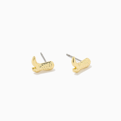 Cowboy Boot Stud Earrings | Gold | Product Detail Image | Uncommon James