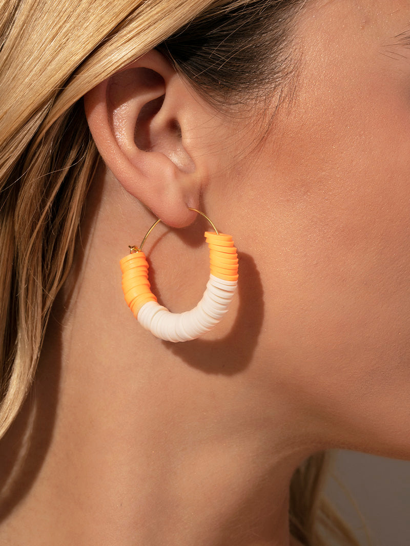 Heishi Bead Hoop Earrings | Gold Peach | Model Image | Uncommon James