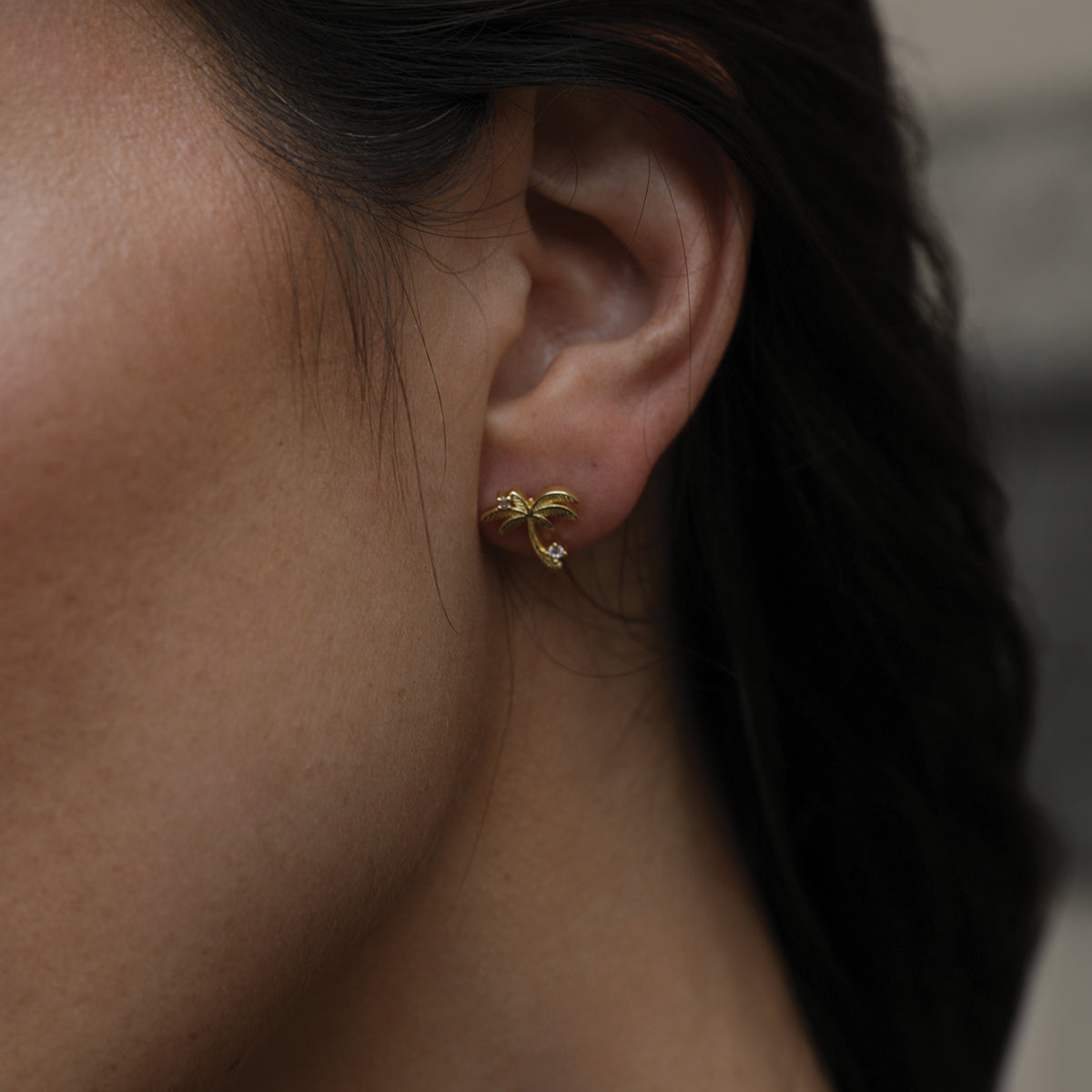 Palm Tree Stud Earrings | Gold | Model Image | Uncommon James