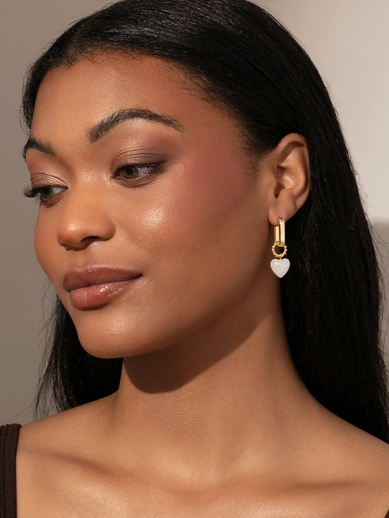 Sweetheart Earrings | Gold White | Model Image | Uncommon James