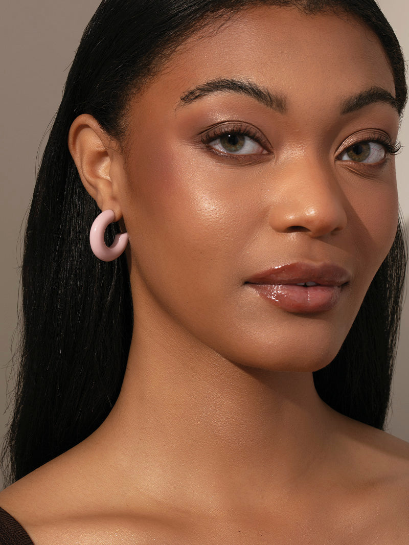 Tube Hoop Earrings | Resin Lavender | Model Image 2 | Uncommon James