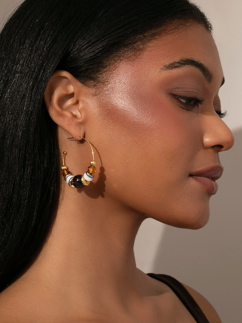 Vintage Bead Hoop Earrings | Gold | Model Image 2 | Uncommon James