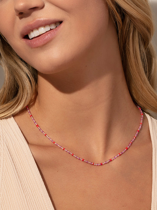 Beaded Necklace | Pink/Red | Model Image | Uncommon James