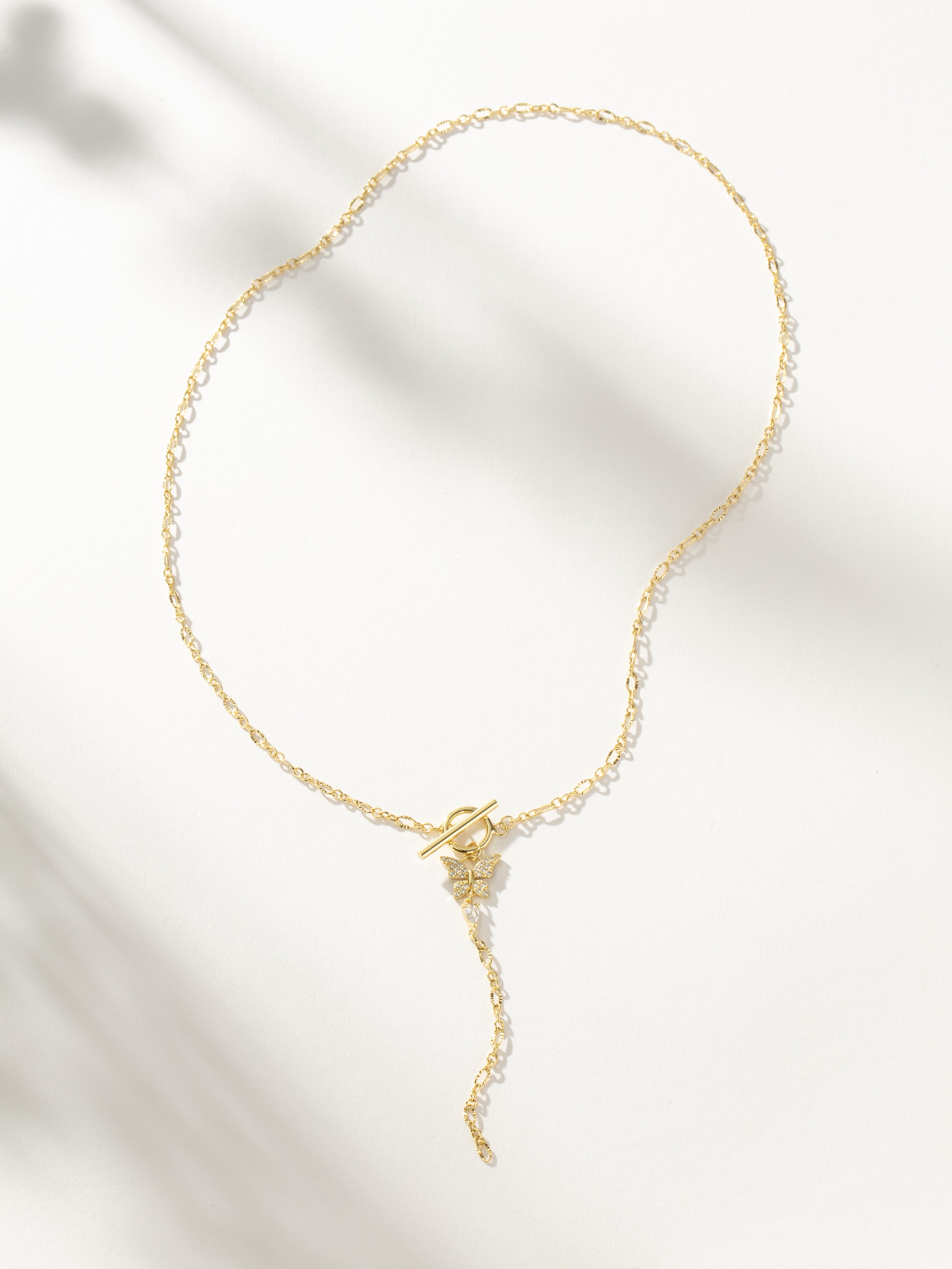 Pave Butterfly and Chain Lariat Necklace in Gold Uncommon James
