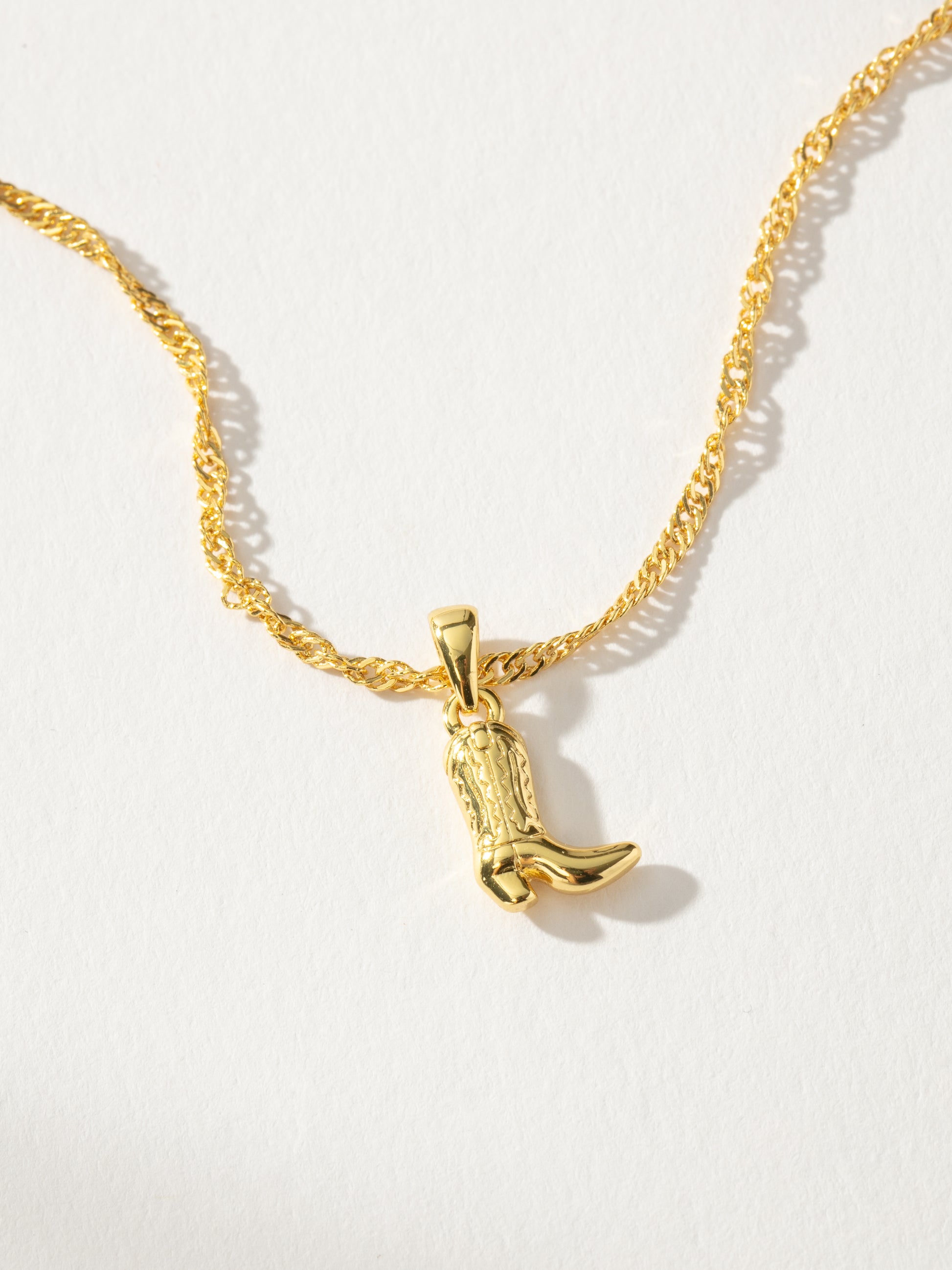 Cowboy Boot Pendant Necklace | Gold | Product Detail Image | Uncommon James