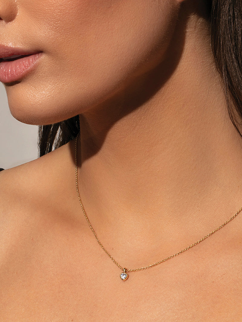 Diamond Heart Necklace | Gold | Model Image | Uncommon James