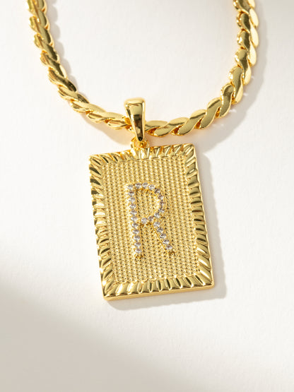 ["Letter Chain Necklace ", " Gold R ", " Product Detail Image ", " Uncommon James"]