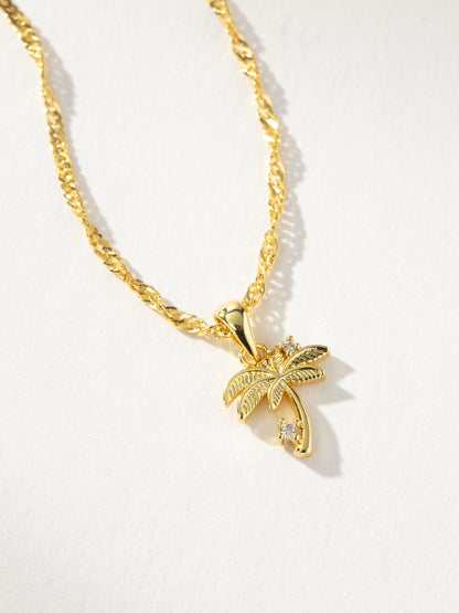 ["Palm Tree Pendant Necklace ", " Gold ", " Product Detail Image ", " Uncommon James"]